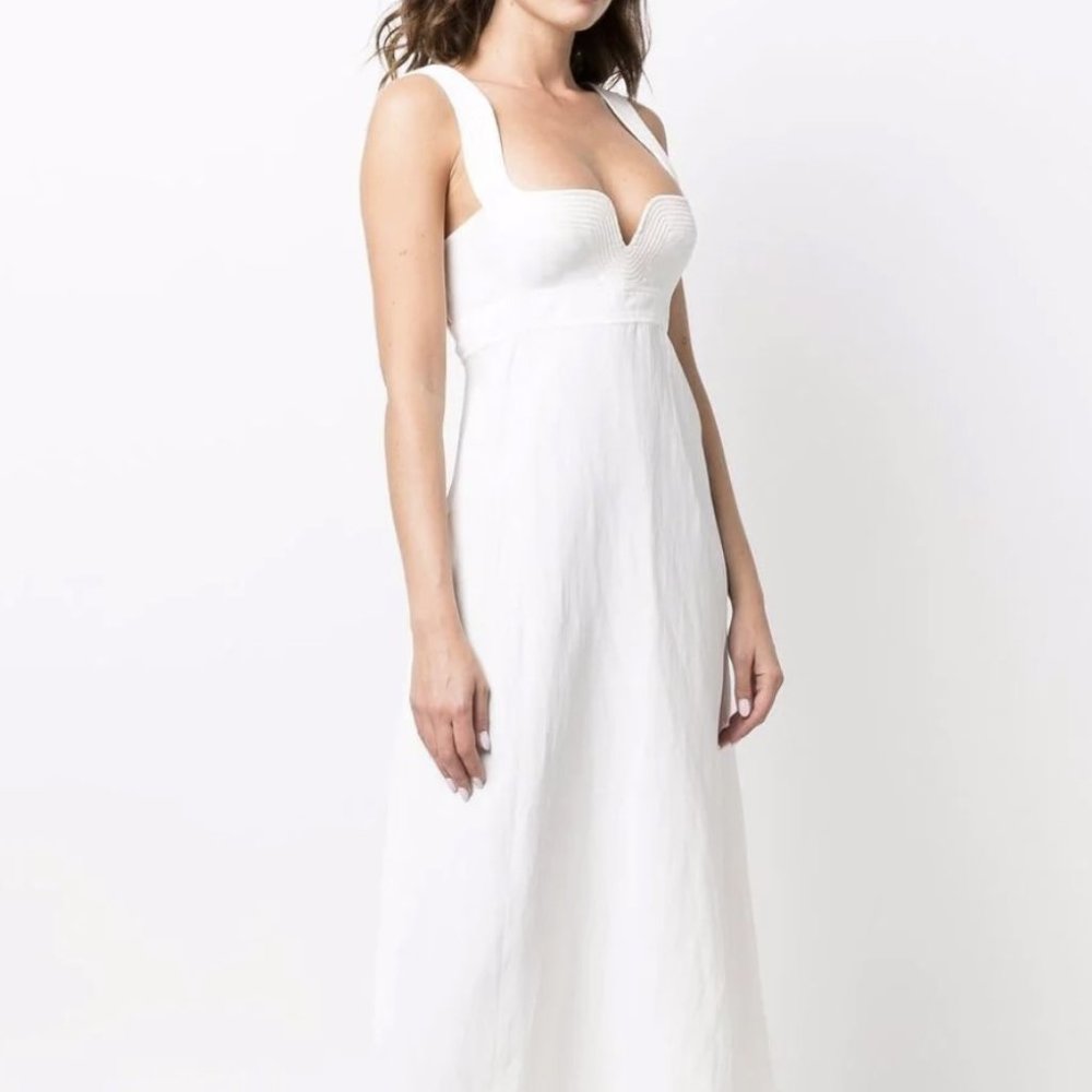 Stella McCartney White Linen Fluid A-line Sweetheart Midi Dress